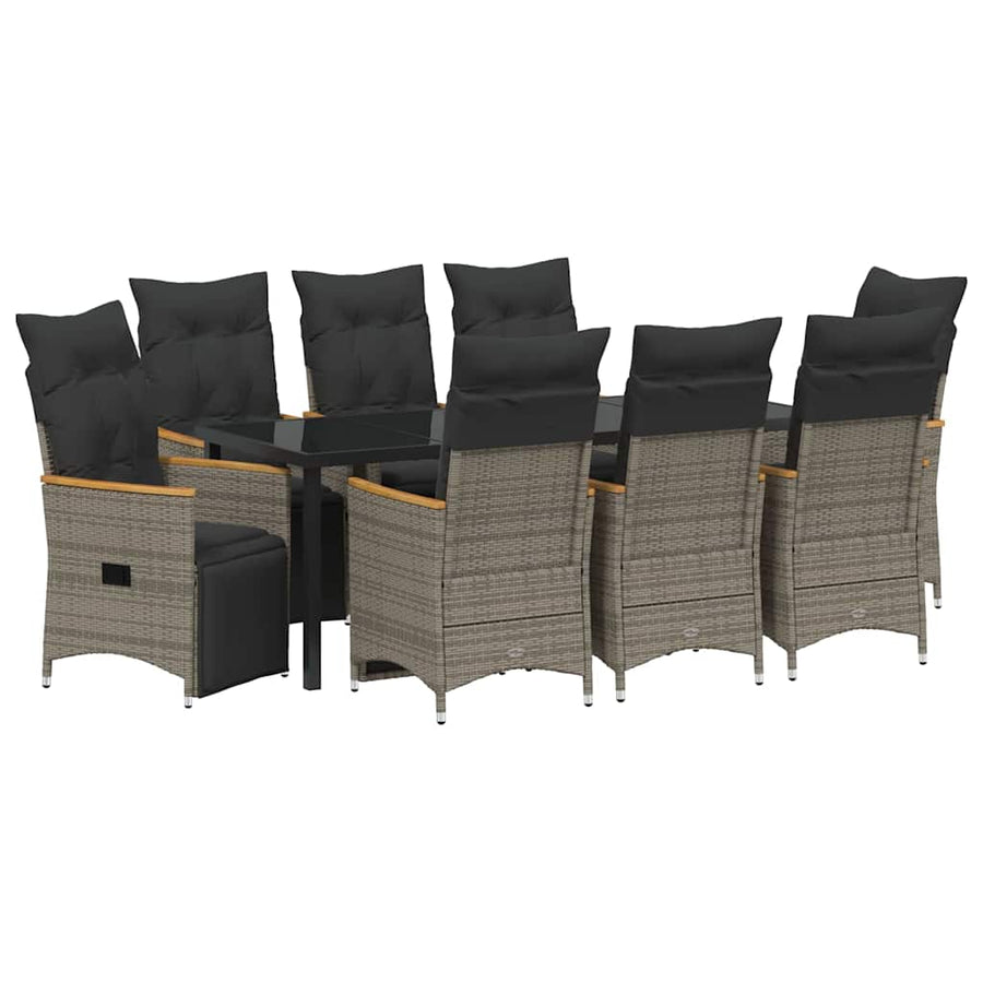 Tuin Eettafelset Met Kussen 9 Pcs Grijs Poly Rattan Grijs