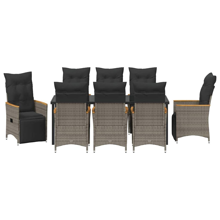 Tuin Eettafelset Met Kussen 9 Pcs Grijs Poly Rattan Grijs