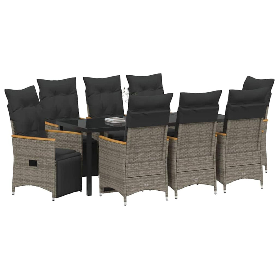 Tuin Eettafelset Met Kussen 9 Pcs Grijs Poly Rattan Grijs