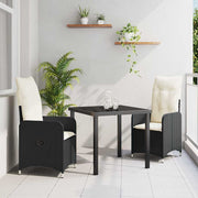 Garden dining set with cushion 3 pcs Black poly rattan