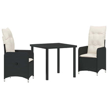 Tuin eettafelset met kussen 3 pcs Zwart poly rattan