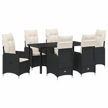 Tuin eettafelset met kussen 7 pcs Zwart poly rattan