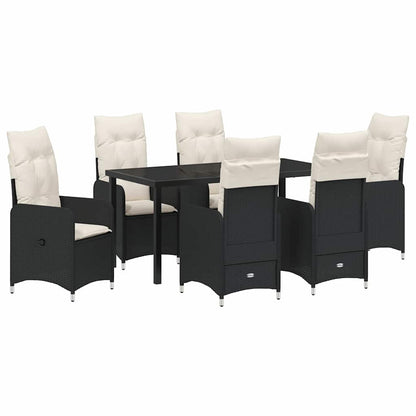 Tuin eettafelset met kussen 7 pcs Zwart poly rattan