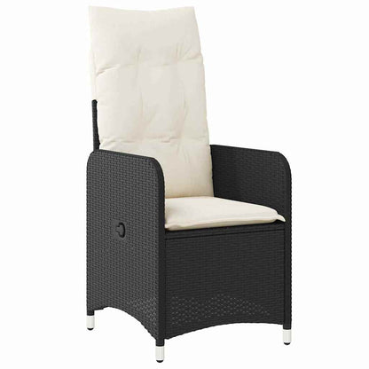 Tuin eettafelset met kussen 7 pcs Zwart poly rattan