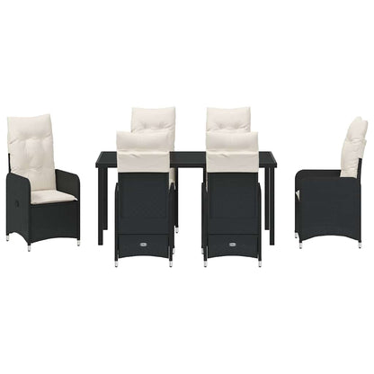Tuin eettafelset met kussen 7 pcs Zwart poly rattan