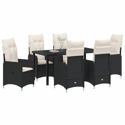Tuin eettafelset met kussen 7 pcs Zwart poly rattan