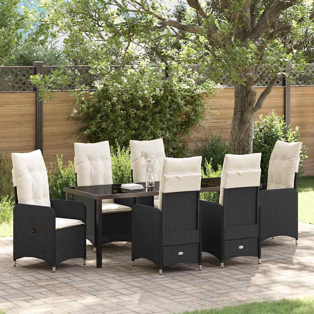 Tuin Eetset met kussen 7 pcs Zwart Poly riet