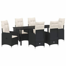 Tuin Eetset met kussen 7 pcs Zwart Poly riet