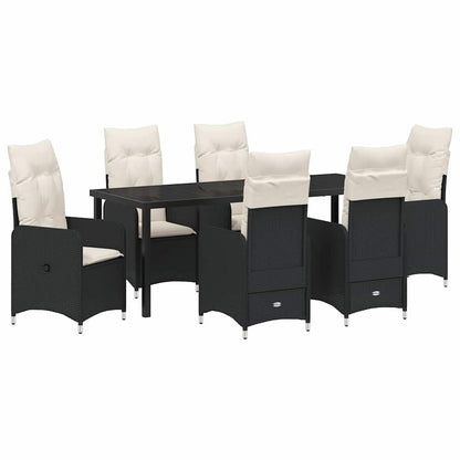 Tuin Eetset met kussen 7 pcs Zwart Poly riet