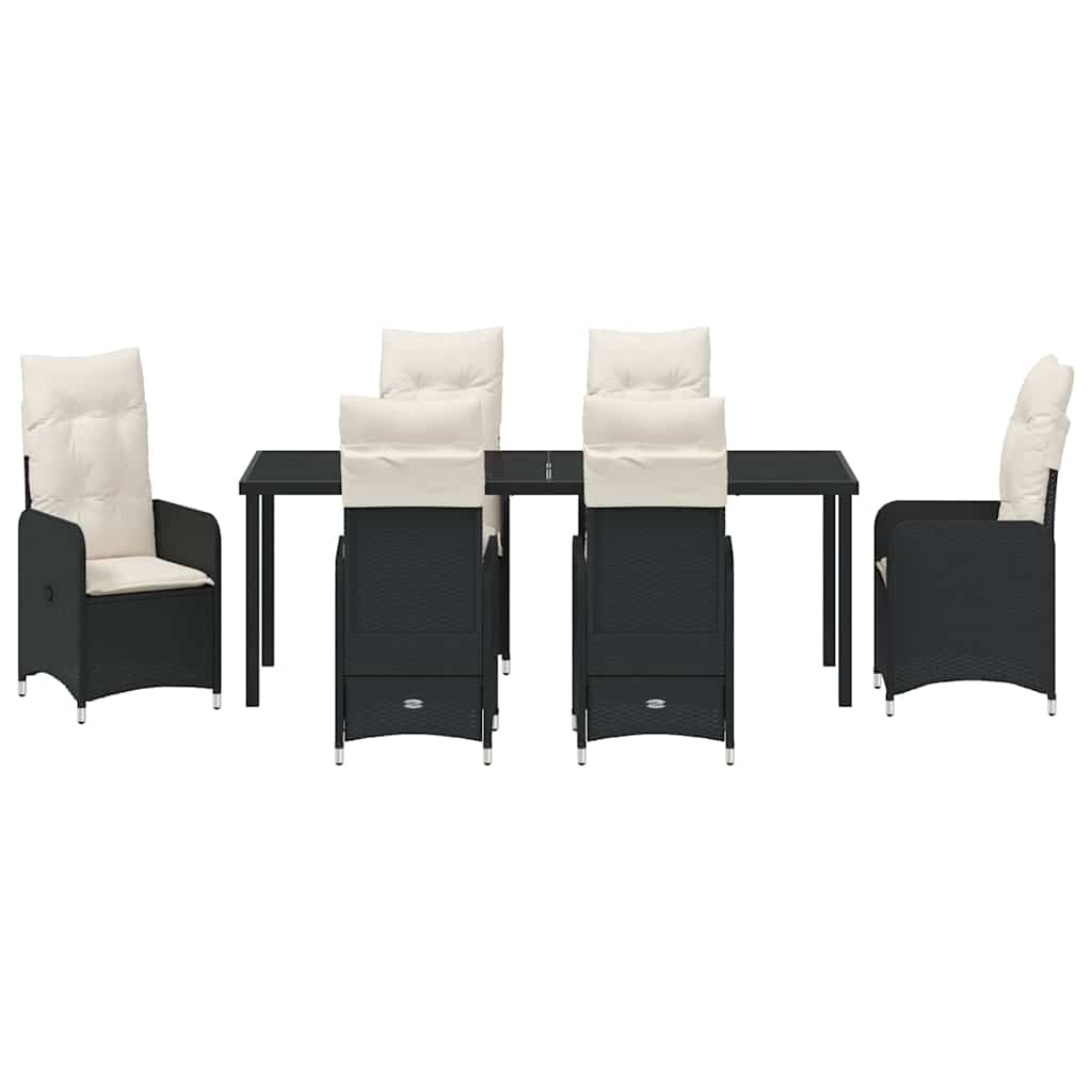 Tuin Eetset met kussen 7 pcs Zwart Poly riet