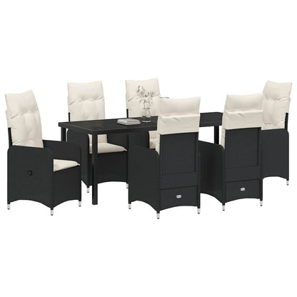 Tuin Eetset met kussen 7 pcs Zwart Poly riet