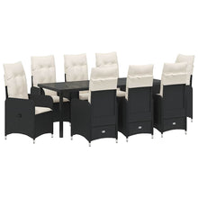 Tuin Eetset Met Kussen 9 Pcs Poly Riet Zwart 8x stoel zonder voetensteun + tafel 200 cm