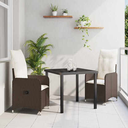 Tuin eettafelset met kussen 3 pcs Bruin poly rattan