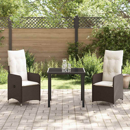 Tuin eettafelset met kussen 3 pcs Bruin poly rattan