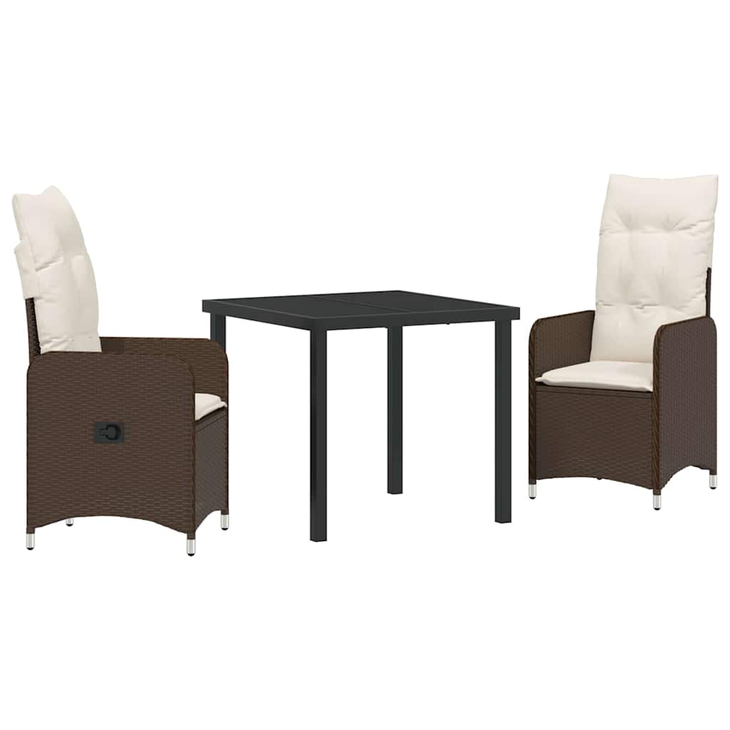 Tuin eettafelset met kussen 3 pcs Bruin poly rattan