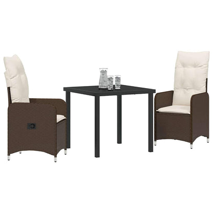 Tuin eettafelset met kussen 3 pcs Bruin poly rattan