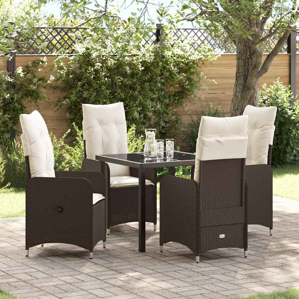 Tuin eettafelset met kussen 5 pcs Bruin poly rattan