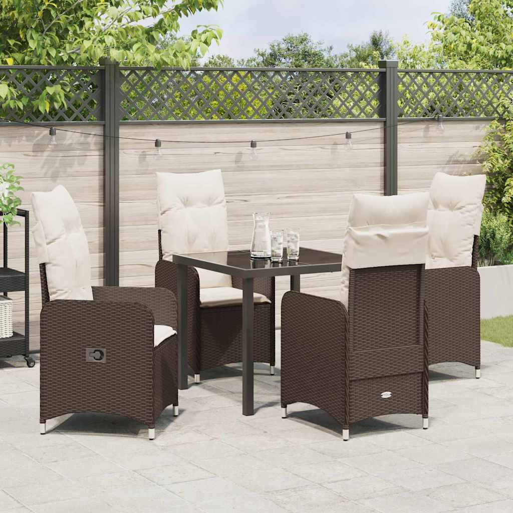 Tuin eettafelset met kussen 5 pcs Bruin poly rattan