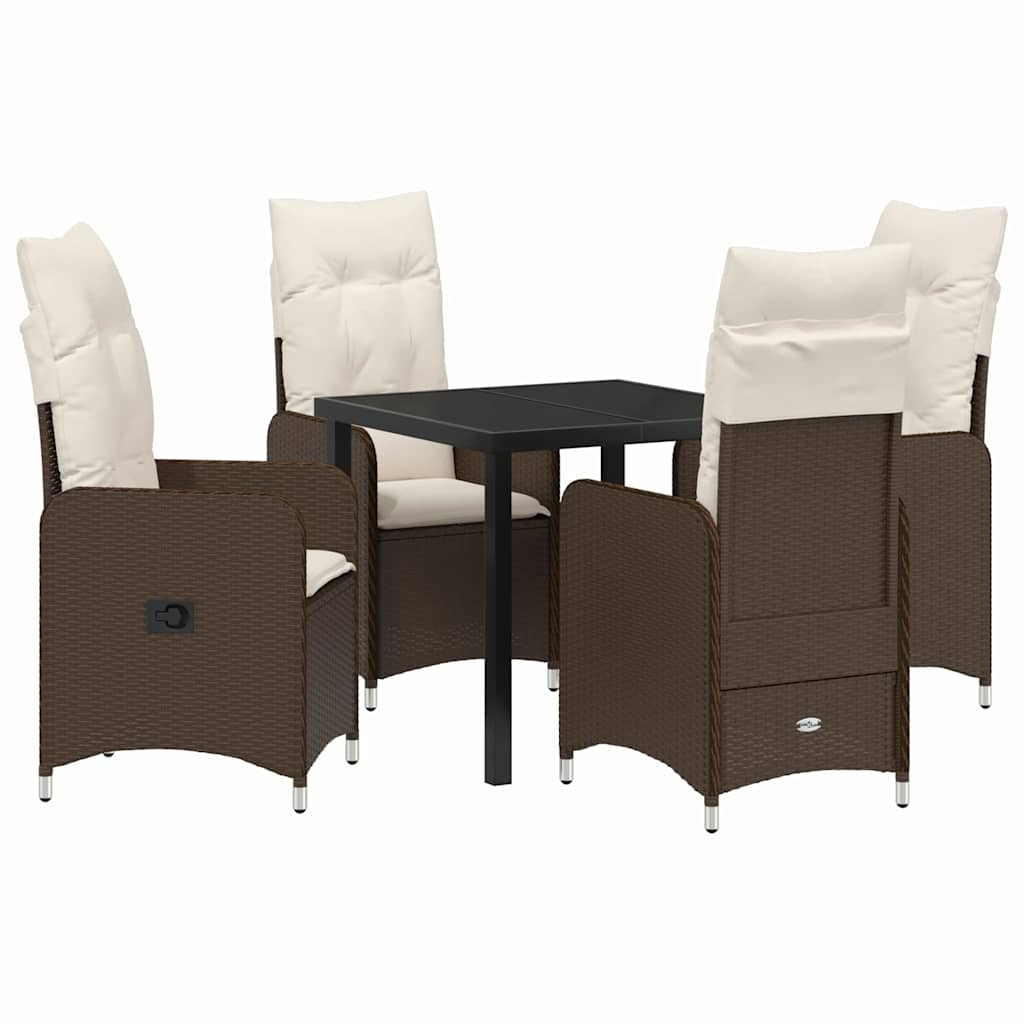 Tuin eettafelset met kussen 5 pcs Bruin poly rattan