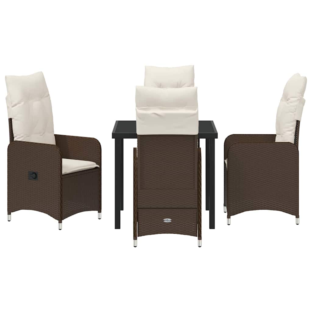 Tuin eettafelset met kussen 5 pcs Bruin poly rattan