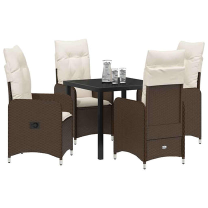 Tuin eettafelset met kussen 5 pcs Bruin poly rattan