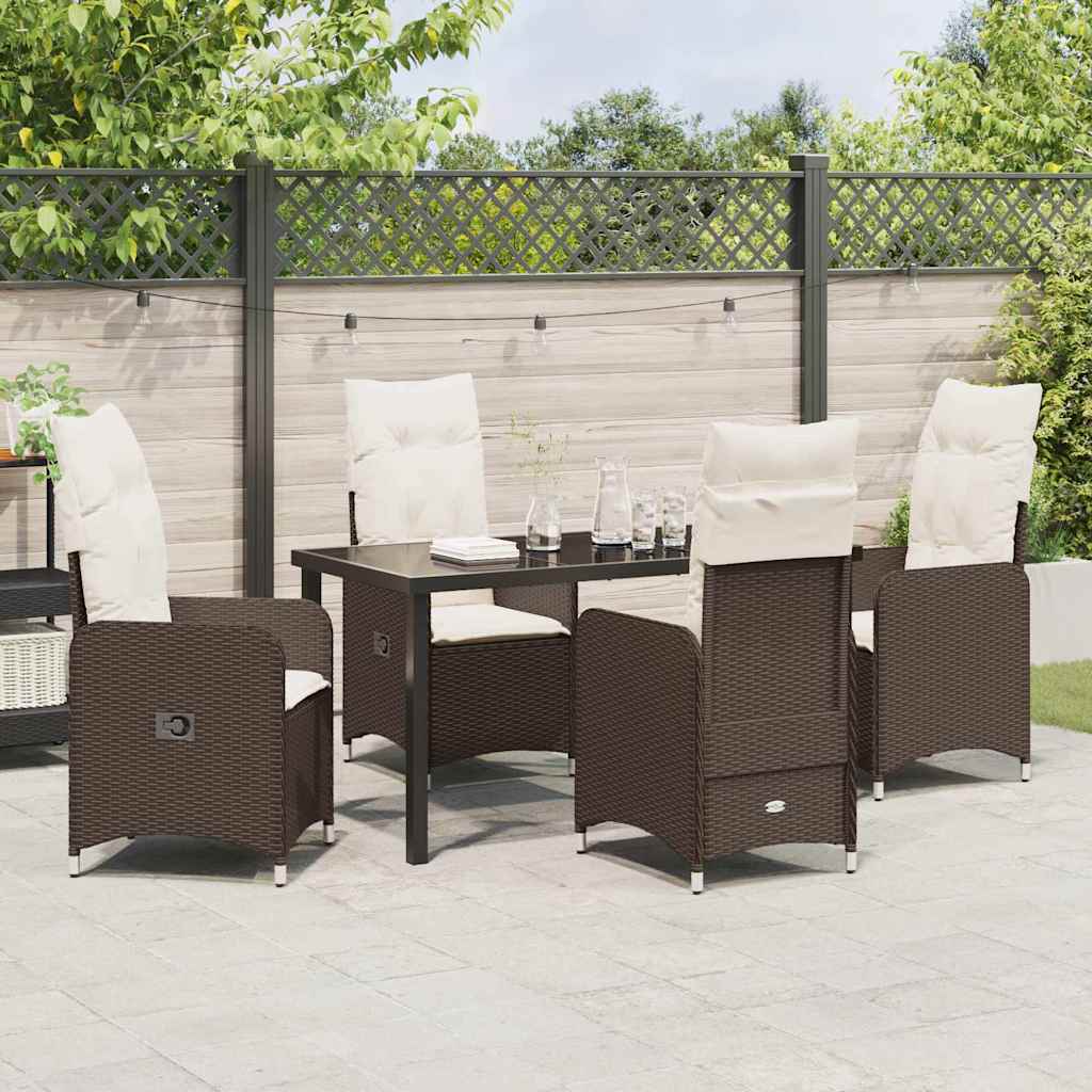 Tuin eettafelset met kussen 5 pcs Bruin poly rattan