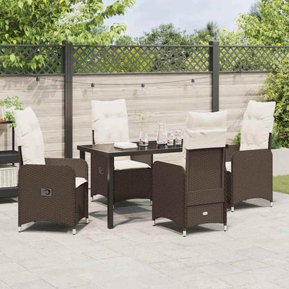 Tuin eettafelset met kussen 5 pcs Bruin poly rattan