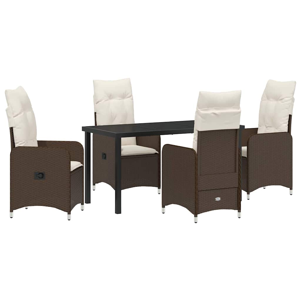 Tuin eettafelset met kussen 5 pcs Bruin poly rattan