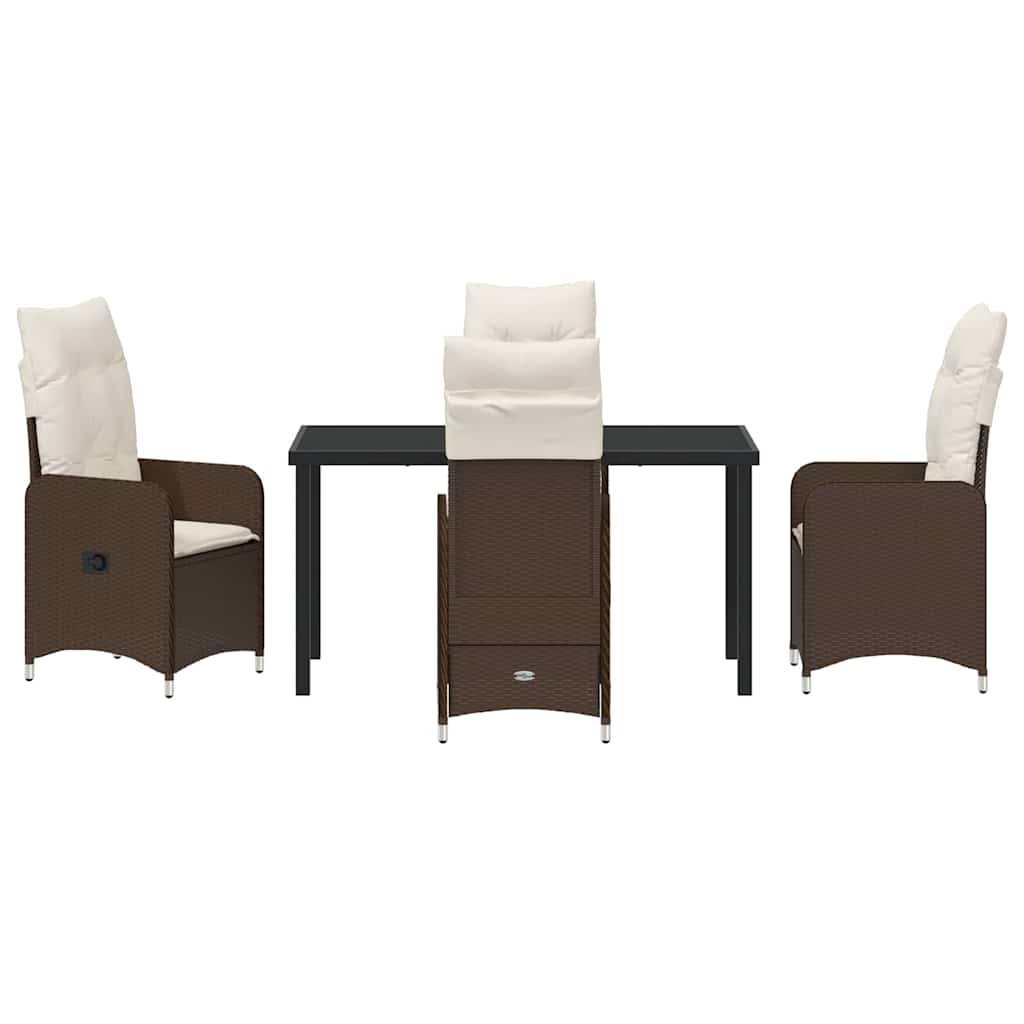 Tuin eettafelset met kussen 5 pcs Bruin poly rattan