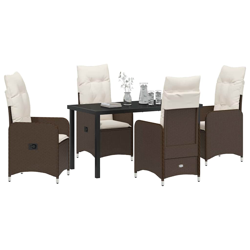 Tuin eettafelset met kussen 5 pcs Bruin poly rattan