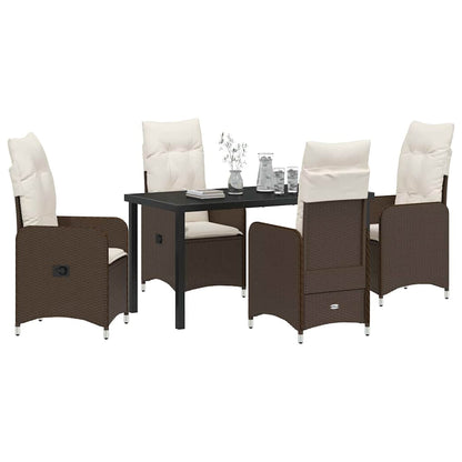 Tuin eettafelset met kussen 5 pcs Bruin poly rattan