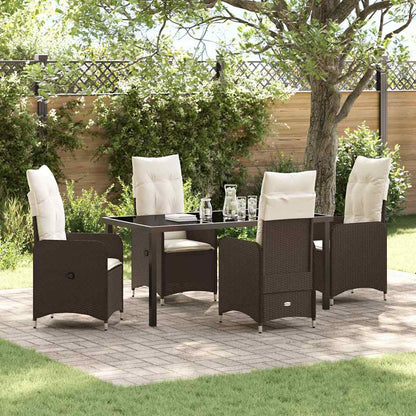 Tuin eettafelset met kussen 5 pcs Bruin poly rattan