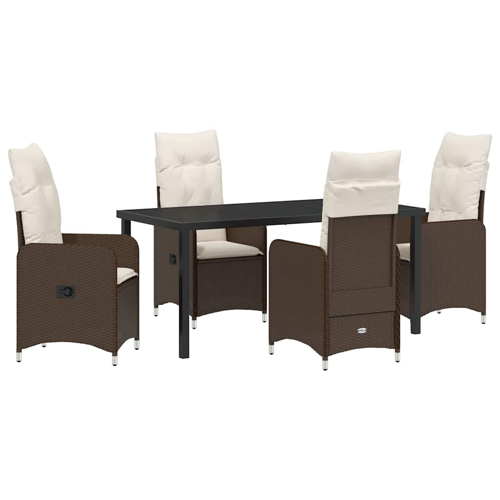 Tuin eettafelset met kussen 5 pcs Bruin poly rattan
