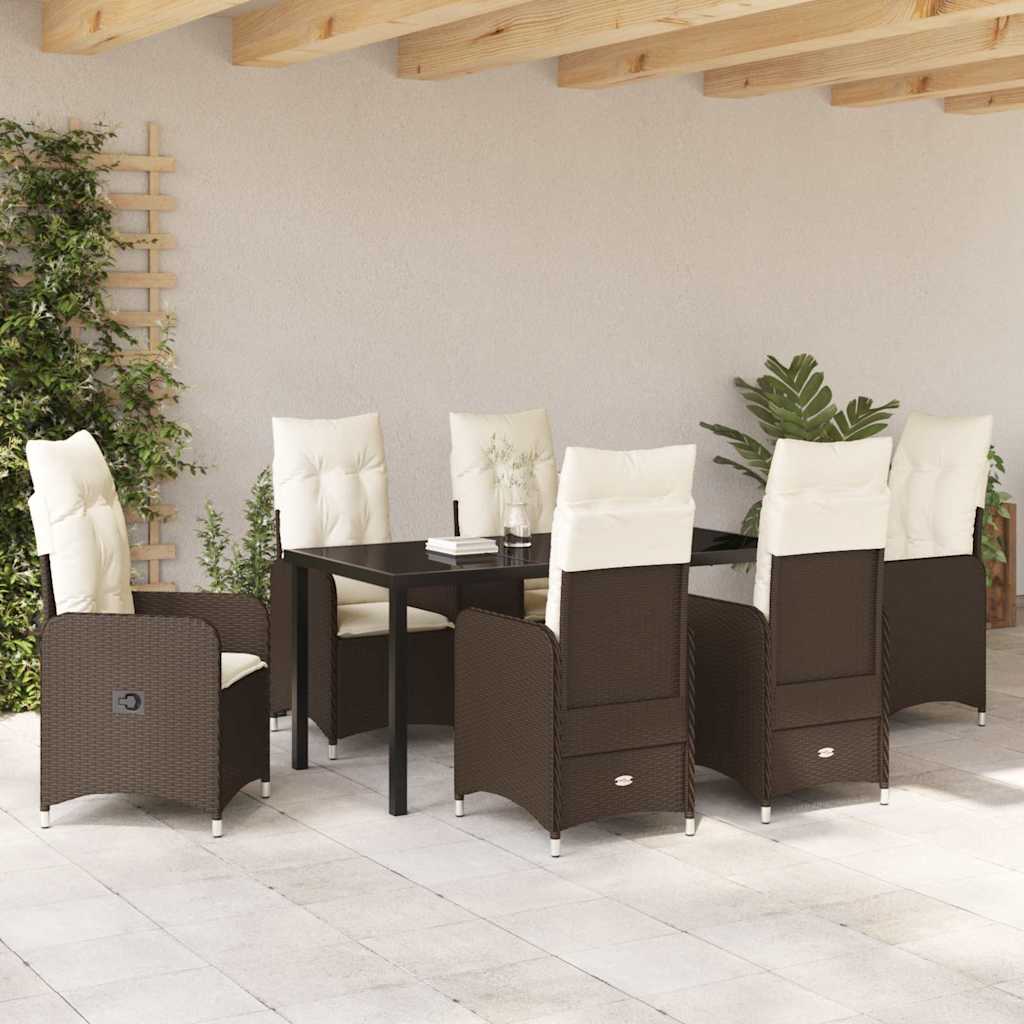 Tuin eettafelset met kussen 7 pcs Bruin poly rattan