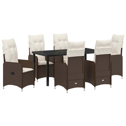 Tuin eettafelset met kussen 7 pcs Bruin poly rattan