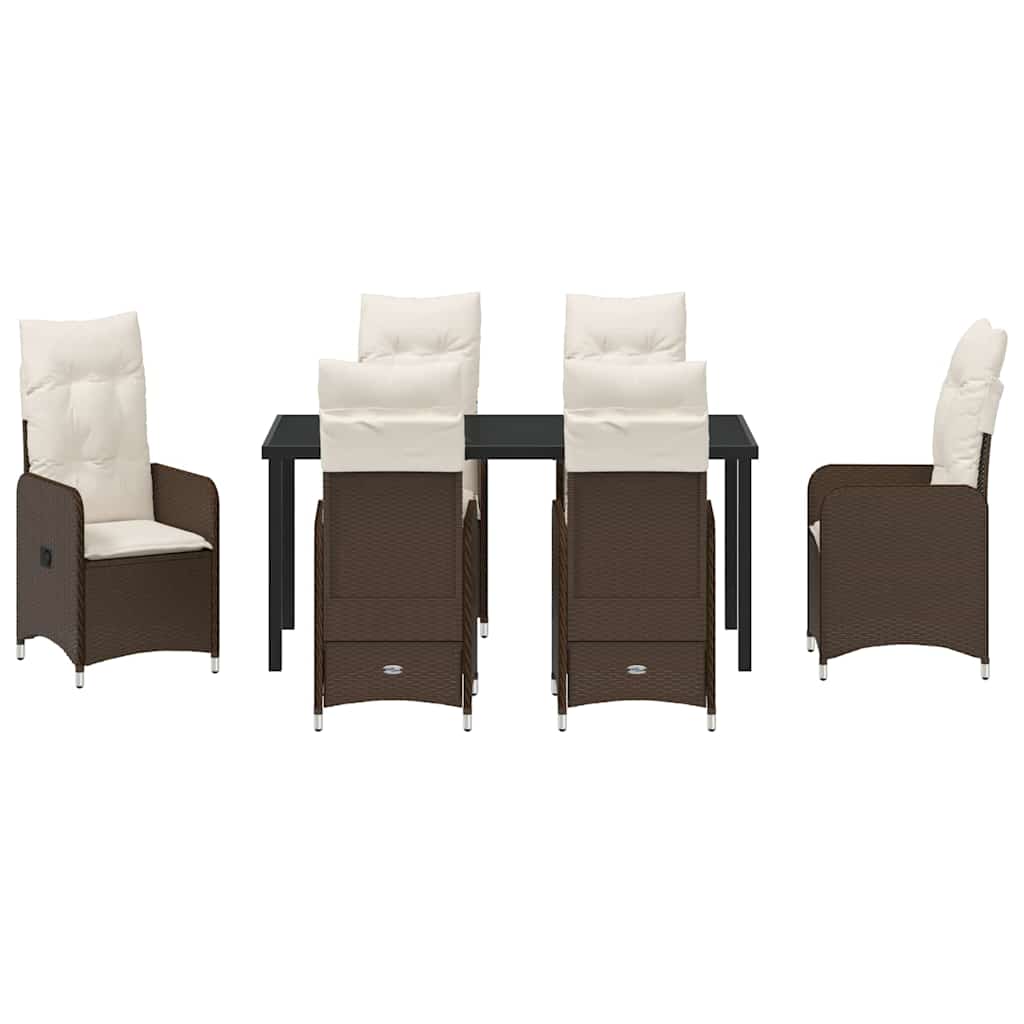 Tuin eettafelset met kussen 7 pcs Bruin poly rattan