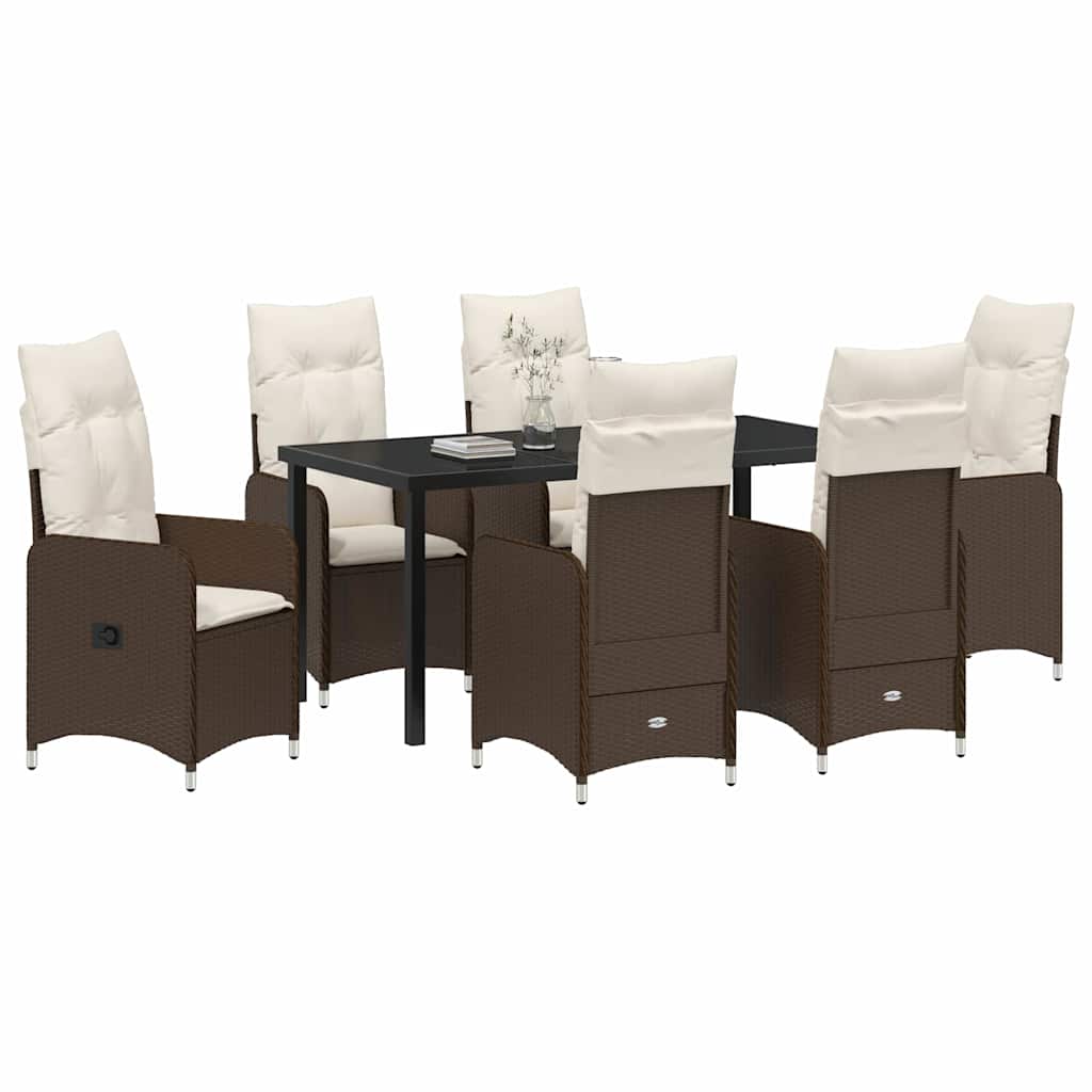 Tuin eettafelset met kussen 7 pcs Bruin poly rattan