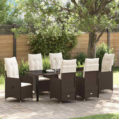 Tuin Eetset met kussen 7 pcs Bruin Poly riet