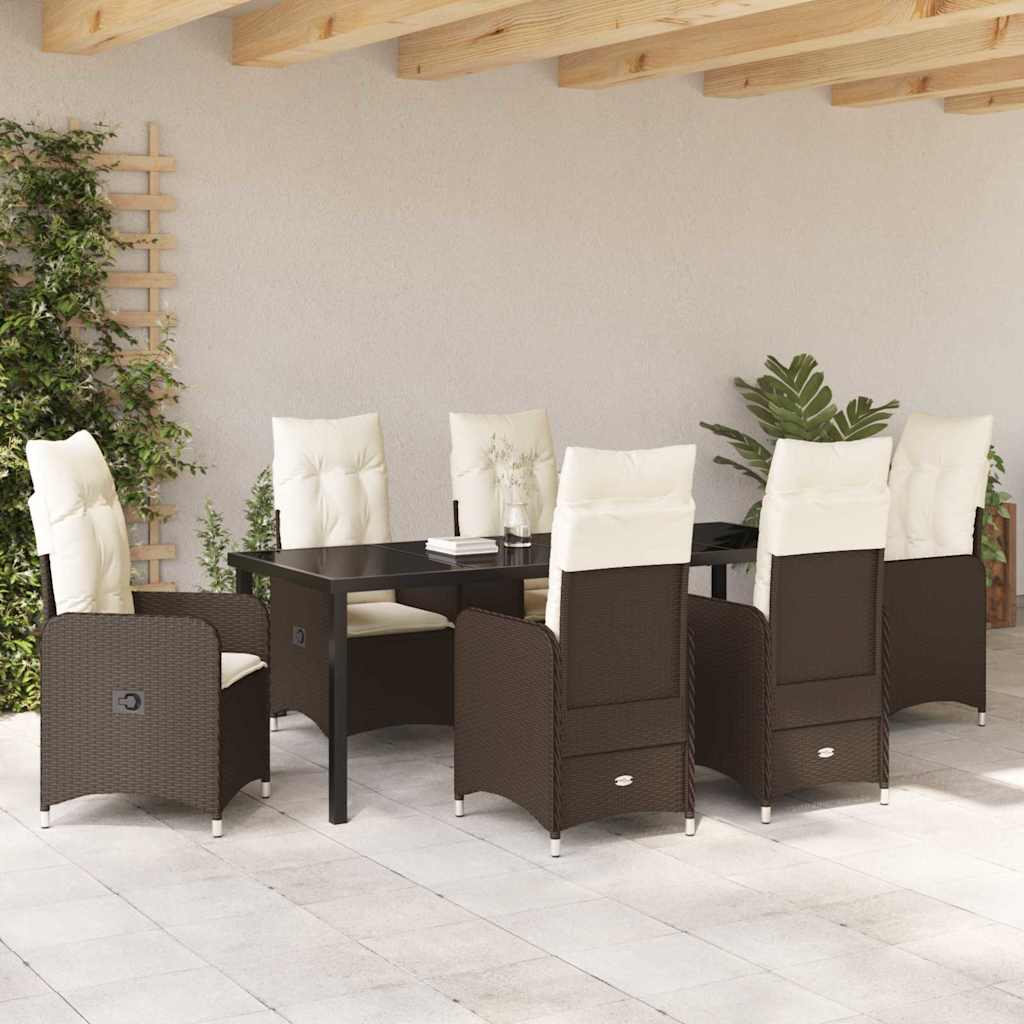 Tuin Eetset met kussen 7 pcs Bruin Poly riet