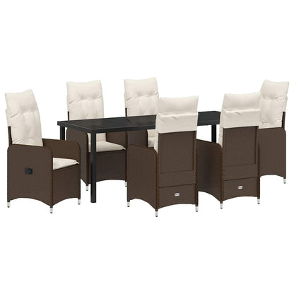 Tuin Eetset met kussen 7 pcs Bruin Poly riet