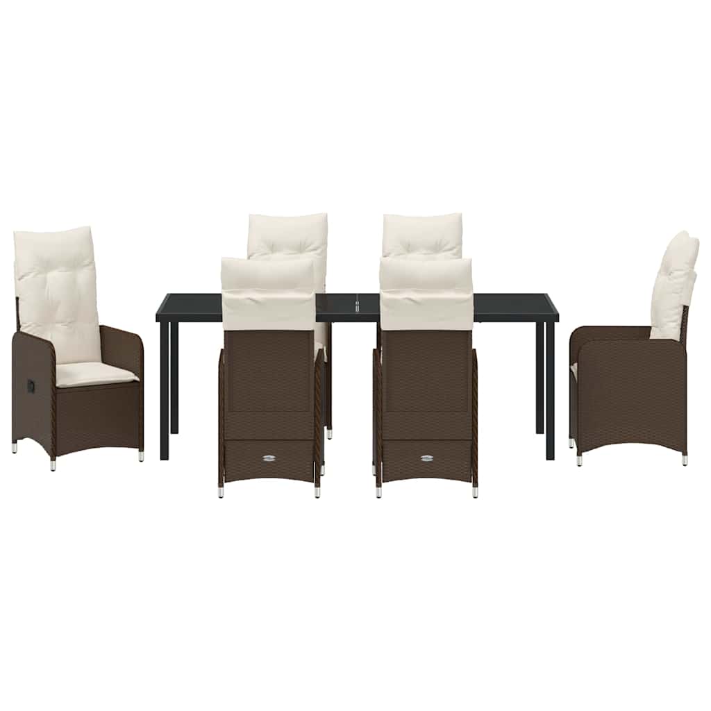 Tuin Eetset met kussen 7 pcs Bruin Poly riet