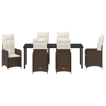 Tuin Eetset met kussen 7 pcs Bruin Poly riet