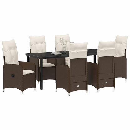 Tuin Eetset met kussen 7 pcs Bruin Poly riet