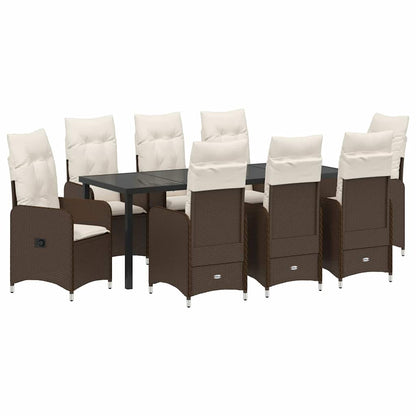 Tuin Eetset met kussen 9 pcs Bruin Poly riet