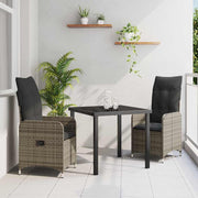 Garden dining set with cushion 3 pcs Grey poly rattan