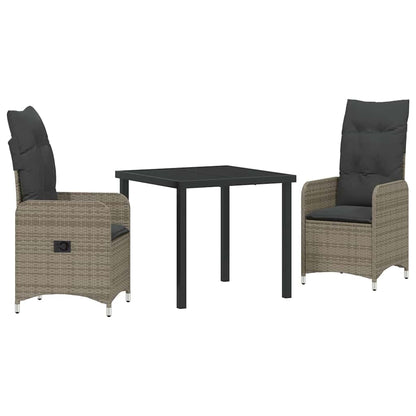 Tuin eettafelset met kussen 3 pcs Grijs poly rattan
