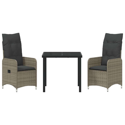 Tuin eettafelset met kussen 3 pcs Grijs poly rattan