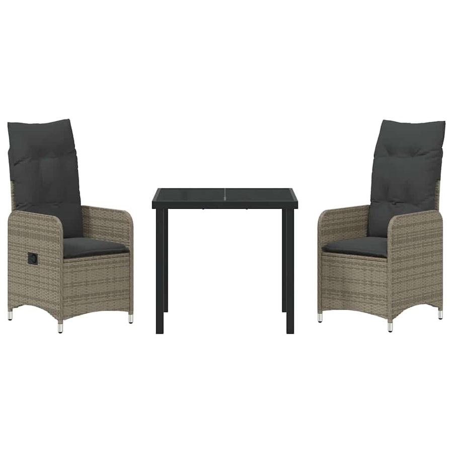Tuin eettafelset met kussen 3 pcs Grijs poly rattan
