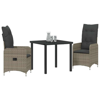 Tuin eettafelset met kussen 3 pcs Grijs poly rattan
