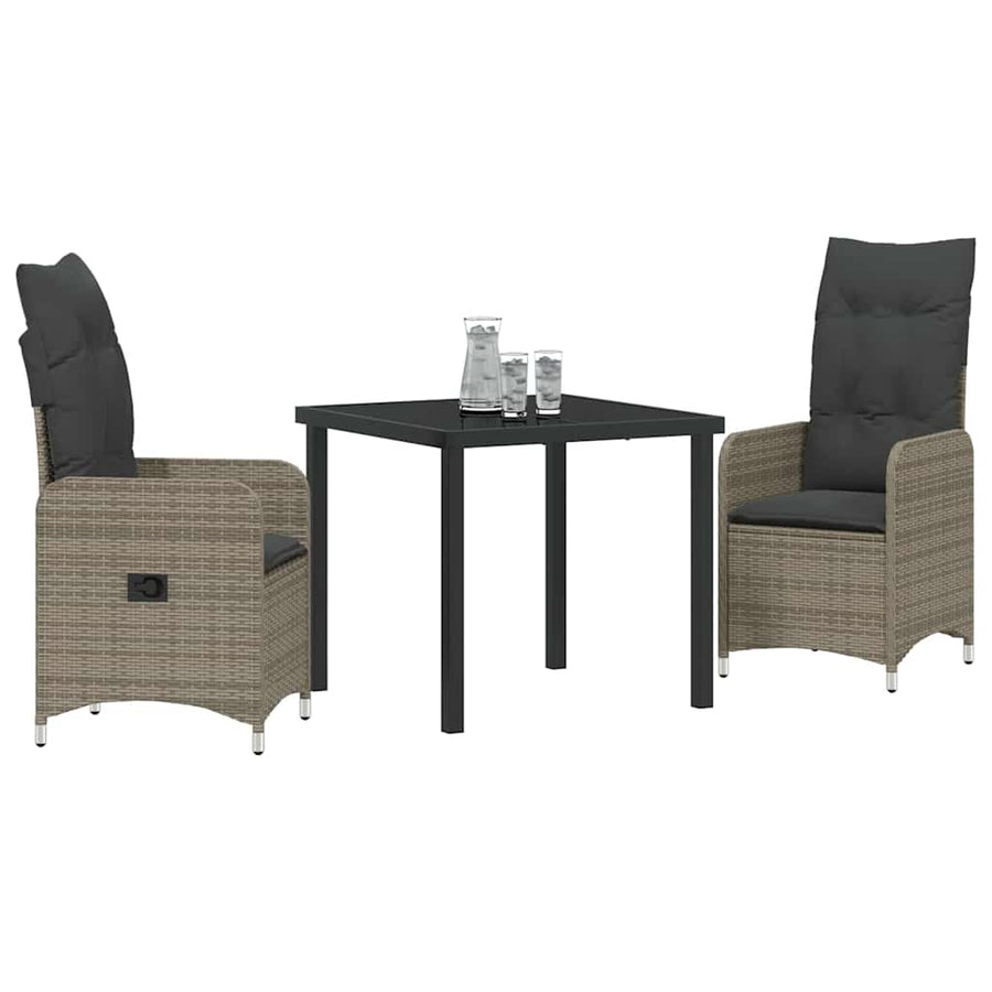 Tuin eettafelset met kussen 3 pcs Grijs poly rattan
